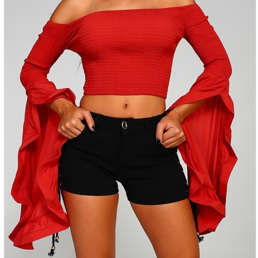 Red/ Orange Bell Sleeve Off-The-Shoulder Crop Top